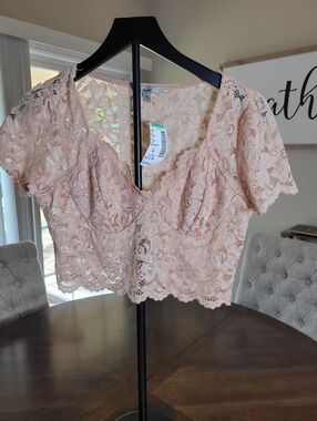 Lace Crop Top in Blush Pink - by Papaya Size Large